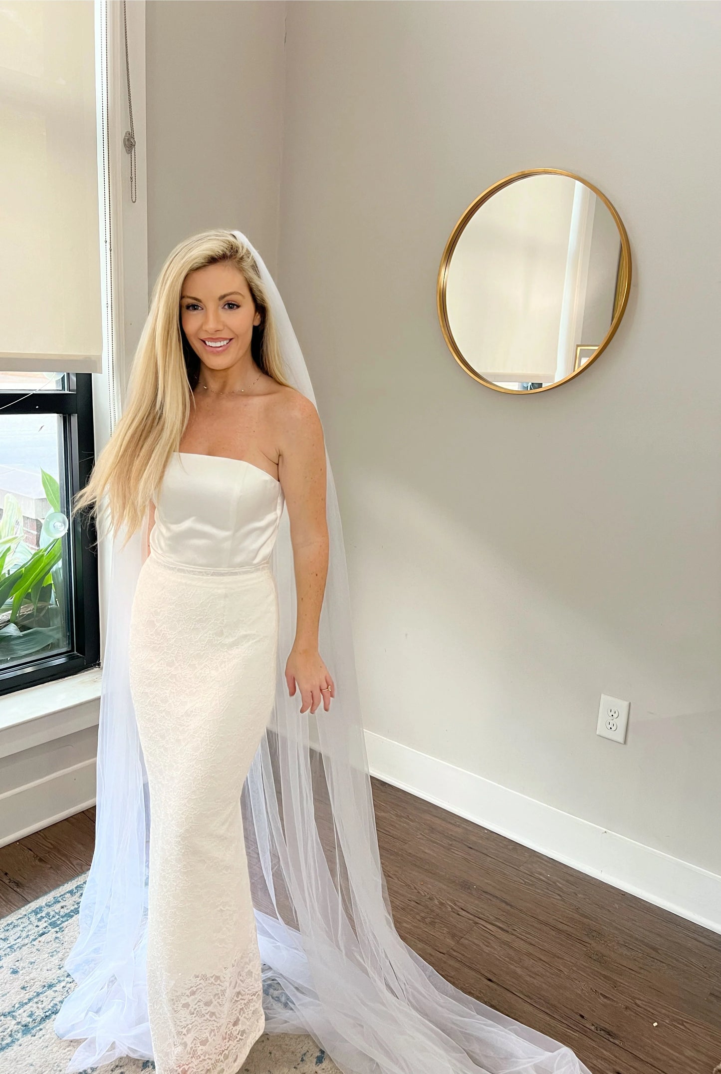 Two in One Wedding Dress Set Lace Overskirt & Strapless Midi