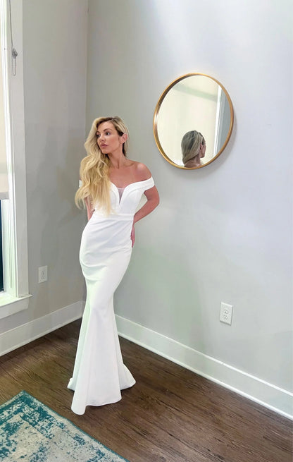 Simple Classic Trumpet Off Shoulder Wedding Dress