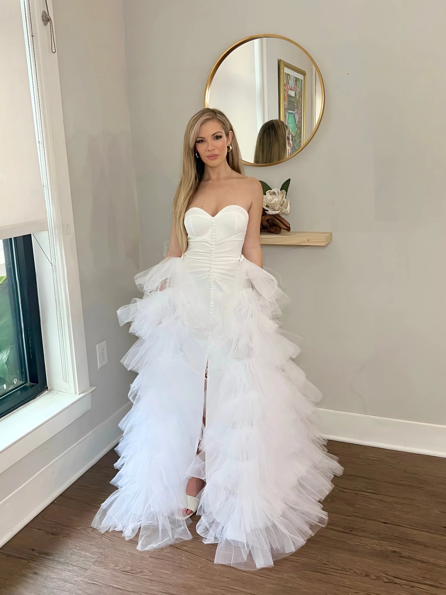 Detachable Ruffle Tulle Wedding Train | Bridal Overskirt for Dramatic Elegance