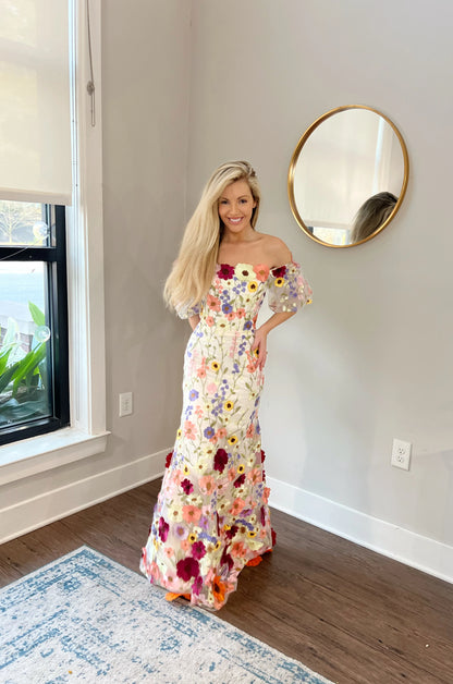 3D Flowers Floral Evening Wedding Guest Dress