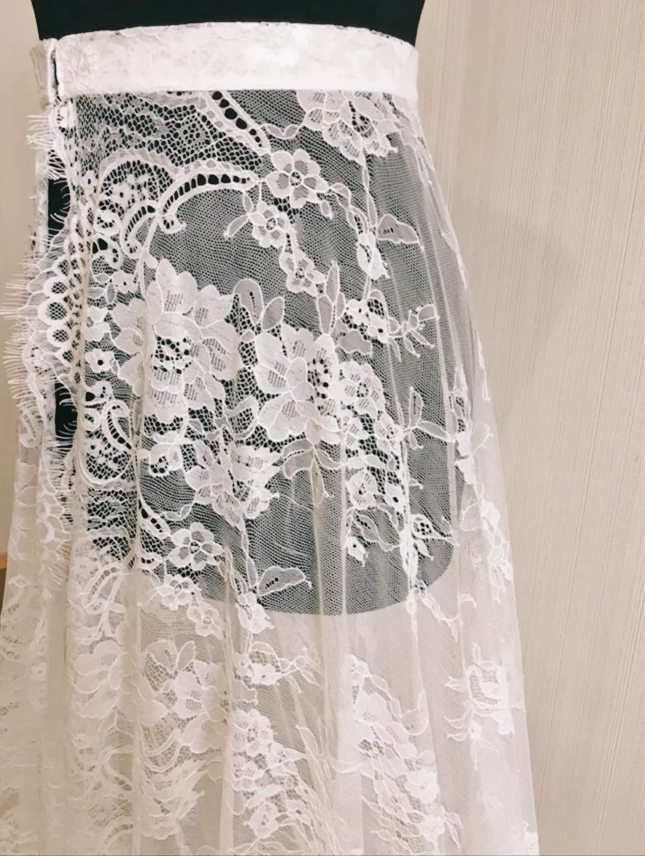 Bohemian One Layer Eyelet Chantilly Embroidered Lace Detachable Wedding Skirt, Unique Wedding Train
