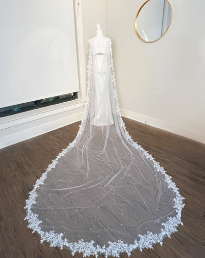 Pearl Beaded Lace Embroidered Trim Detachable Wedding Cape