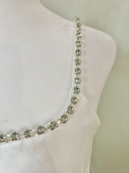 Elegant Satin Mini Bridal Reception Dress with Embellished Accents