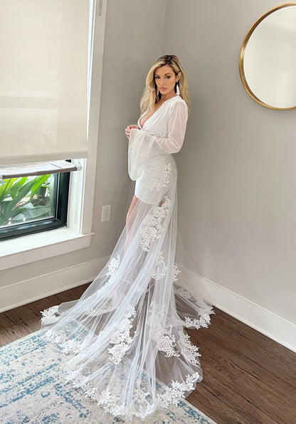 Tulle Scallop Lace Embroidery Trim Detachable Wedding Train Beltless