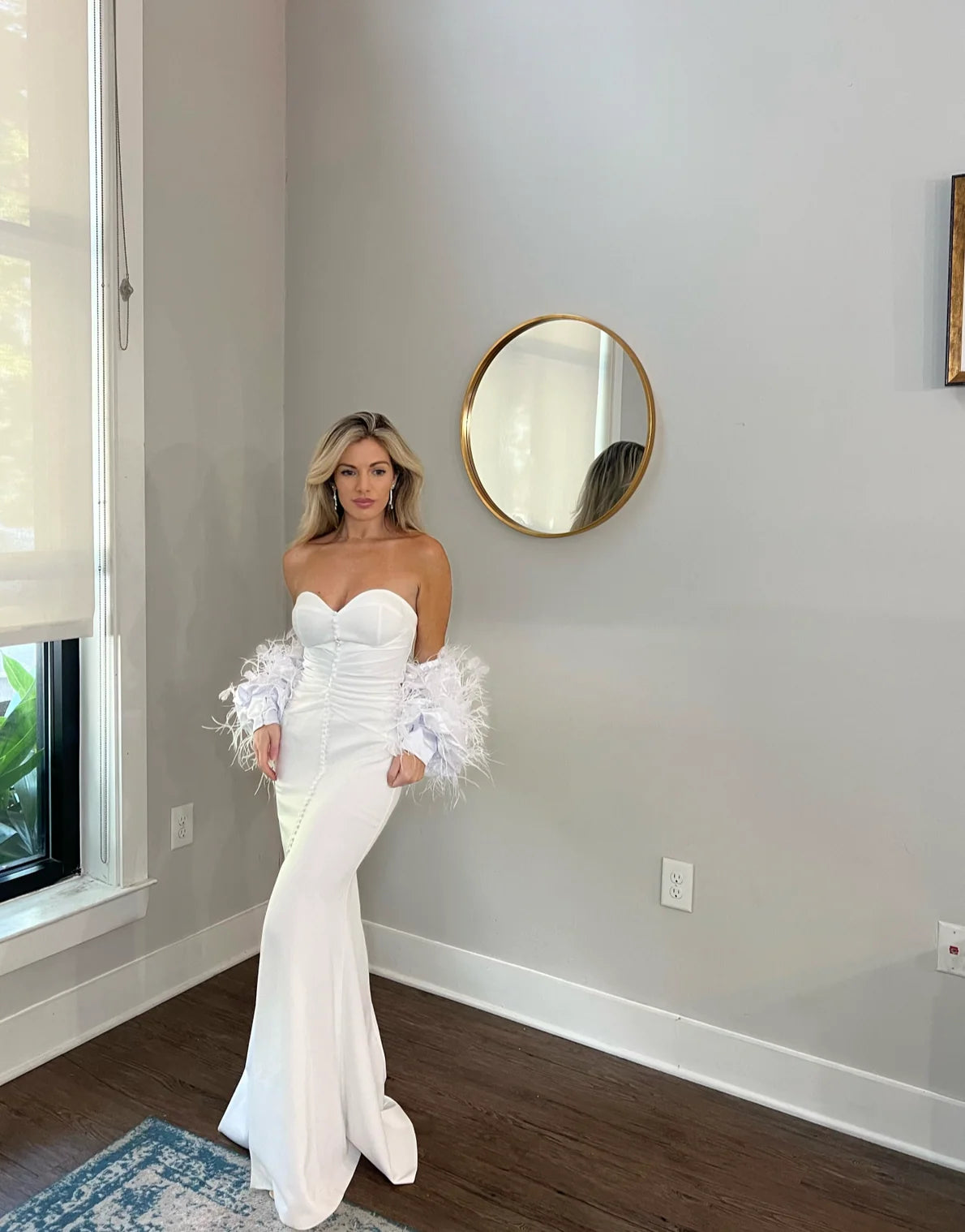 Glamorous Removable/Detachable Wedding Sleeves with Ostrich Feathers and Pearl Beads