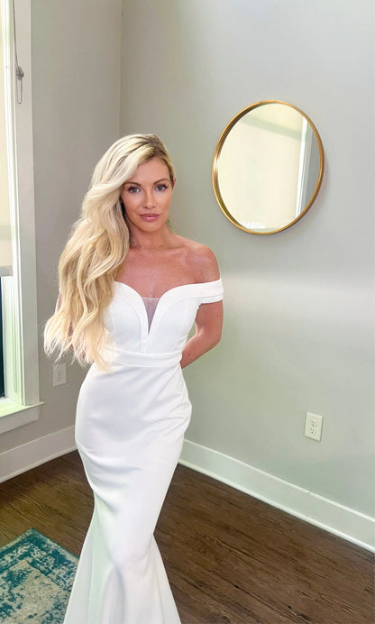 Simple Classic Trumpet Off Shoulder Wedding Dress