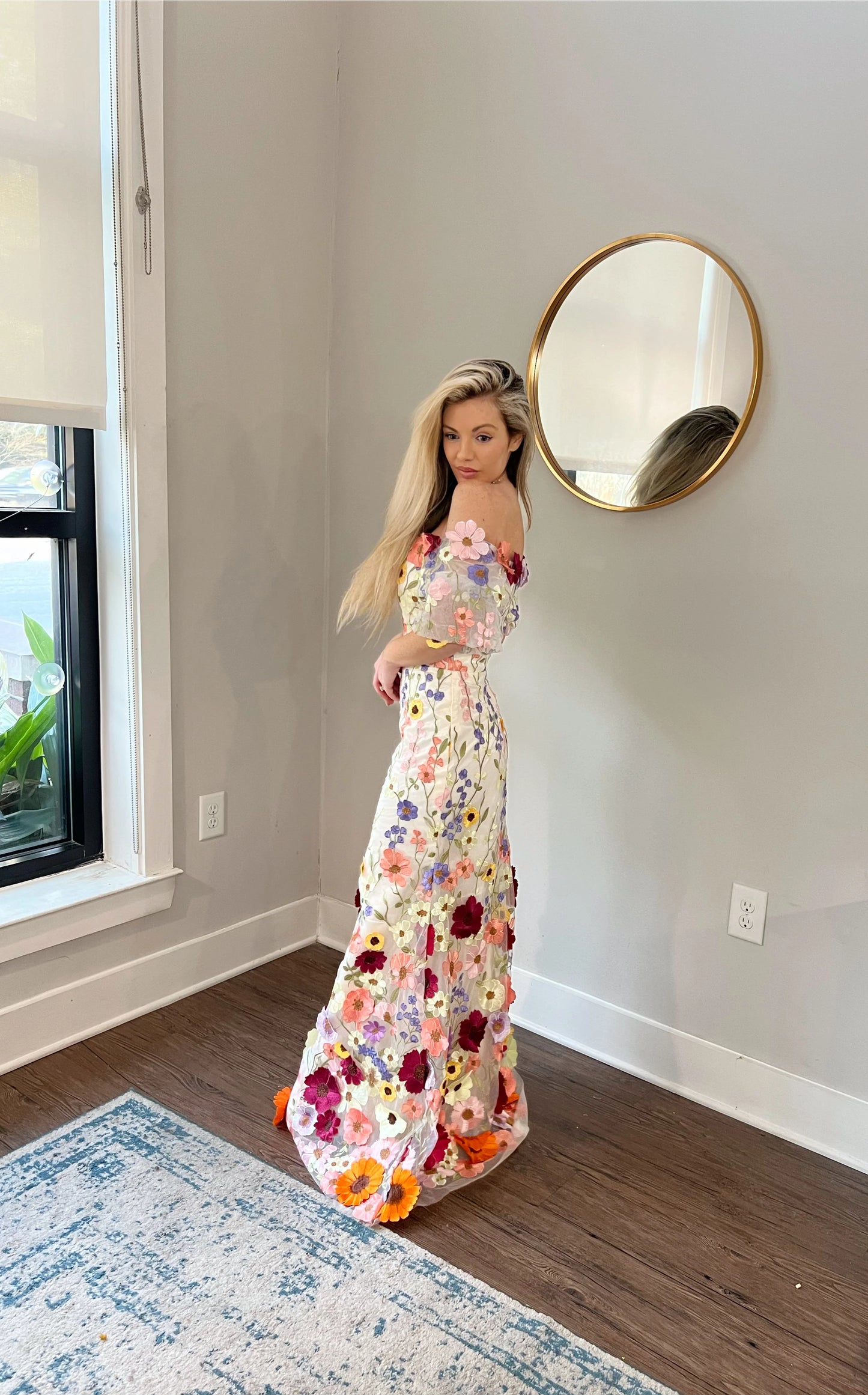 3D Flowers Floral Evening Wedding Guest Dress