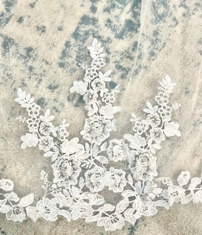 Beautiful Floor Length One Tier Tulle Floral Lace Embroidered Edge Bridal Veil