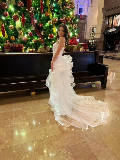 One of a Kind LED Fairy Lights Tulle Wedding Train: Enchanting Light-Up Design
