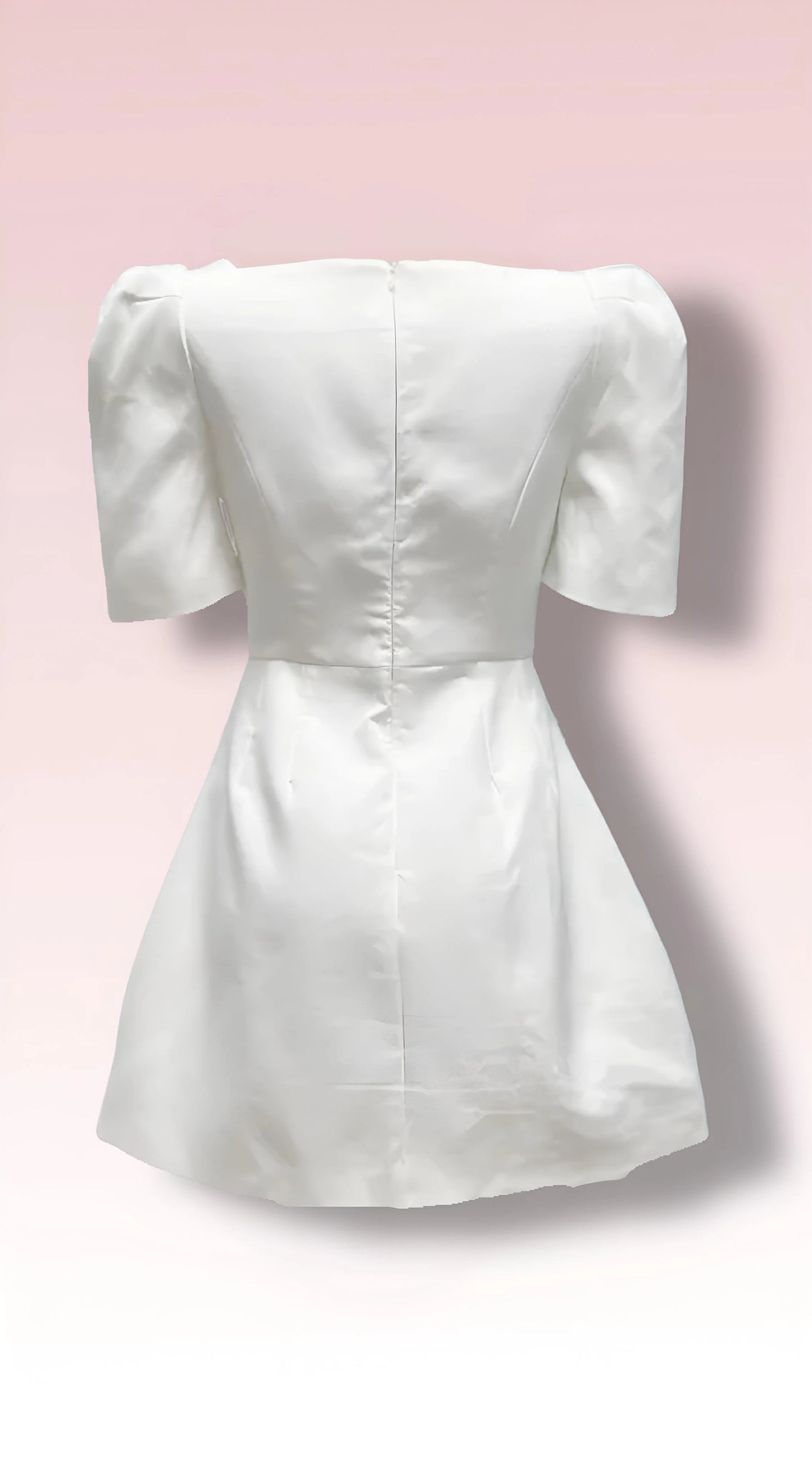 Chic Pearl Embellished Square-Neck Puffy Cap Sleeves Short Wedding Reception or Bridal Shower Dress