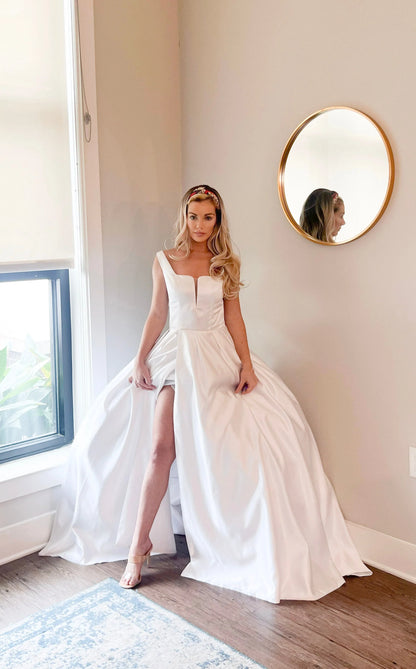 Leg Slit Ballgown Wedding Dress with Long Beautiful Train