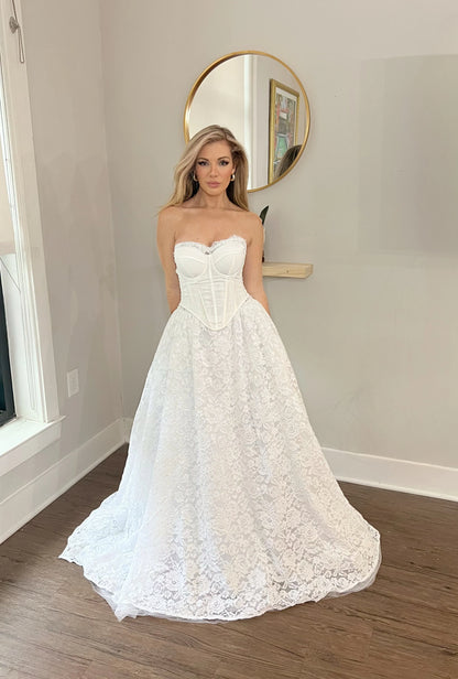 Strapless Corset Lace Ballgown Wedding Dress – Modern Bridal Elegance