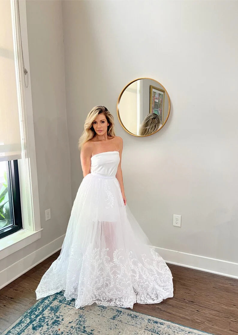 Luxurious Tulle Bridal Overskirt with Lace and Sequin Trim - Elegant Multi-Layered Full Wedding Skirt