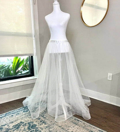 White 3D Floral Petals Detachable Wedding Train Open Front