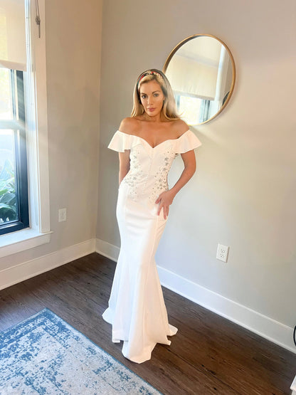 Off Shoulder Vintage Style Mermaid Wedding Dress