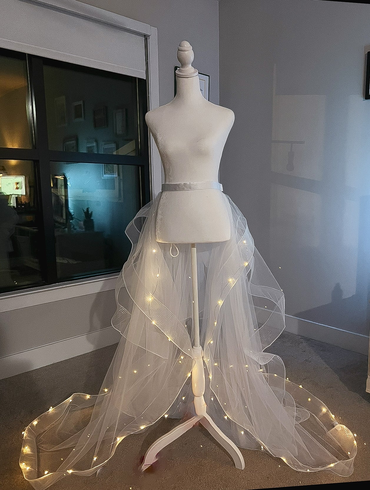 One of a Kind LED Fairy Lights Tulle Wedding Train: Enchanting Light-Up Design