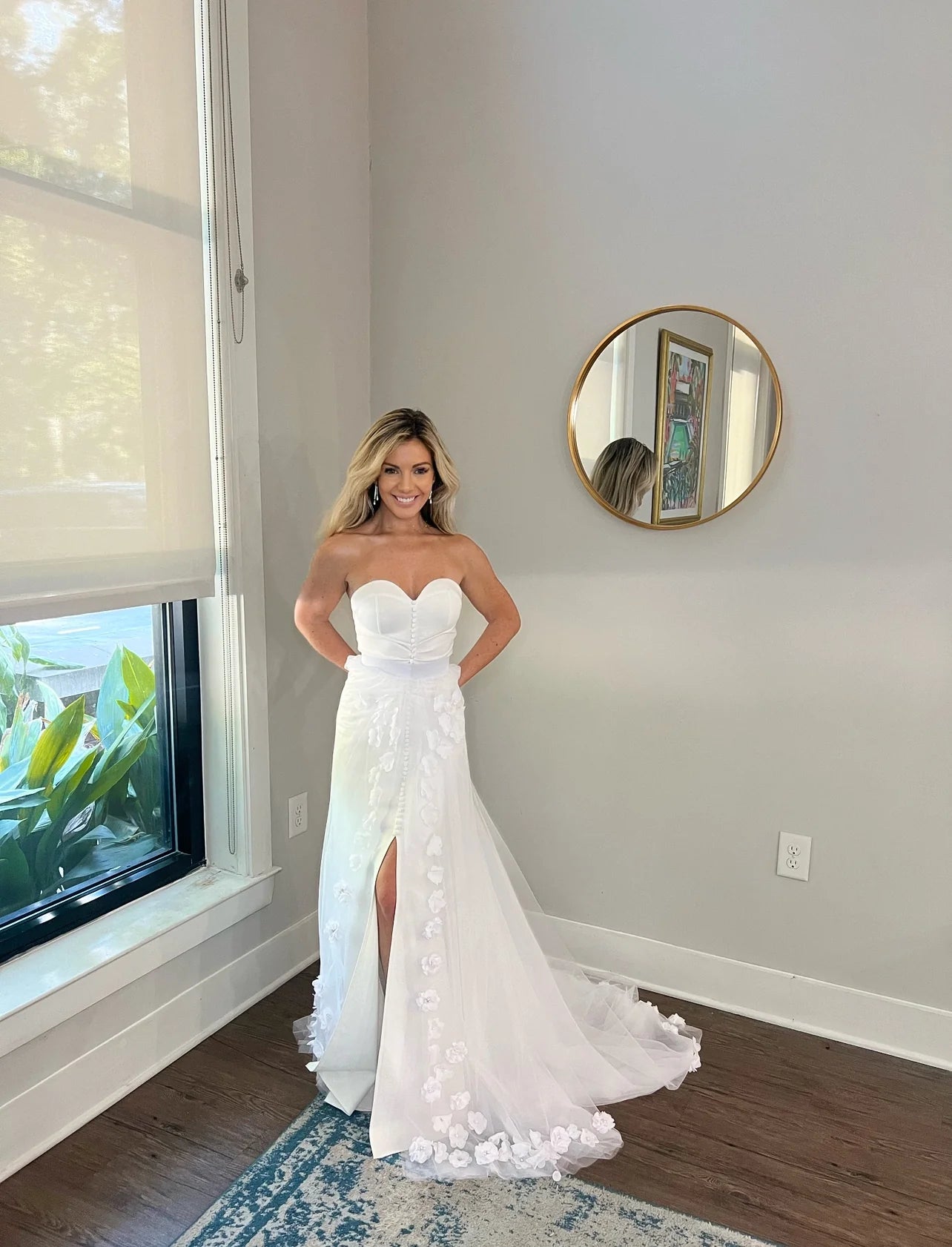 Sweetheart Neckline Wedding Dress with 3D Flower Overskirt