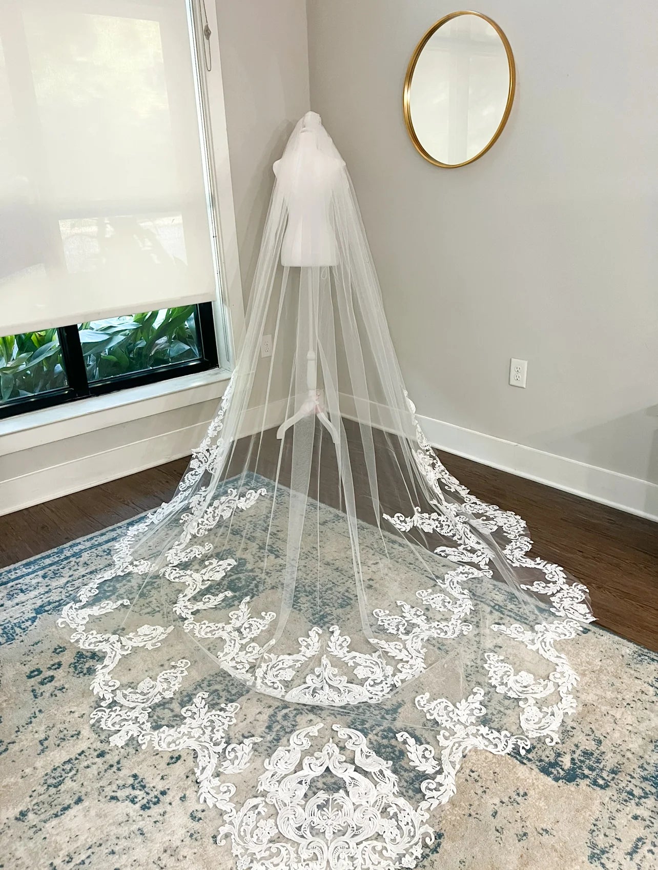 Scallop Lace Trim Cathedral Length Wedding Veil