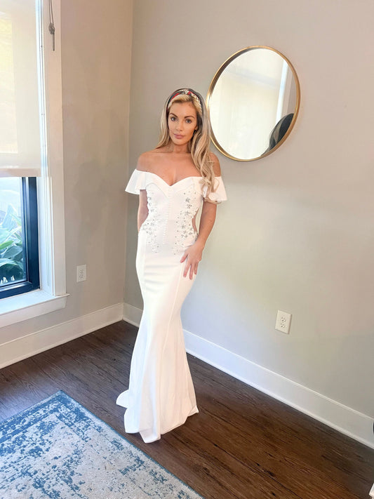 Off Shoulder Vintage Style Mermaid Wedding Dress