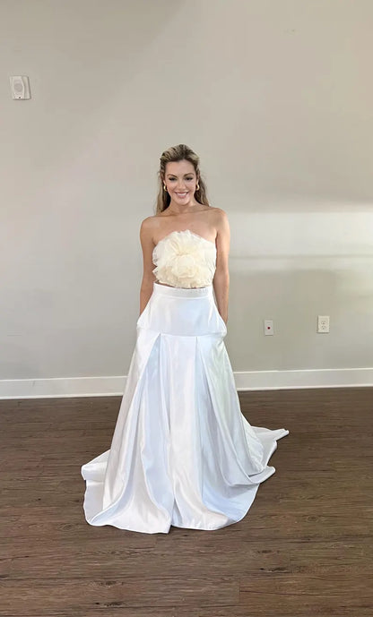 Elegant Satin Modern Bridal Skirt with Pockets
