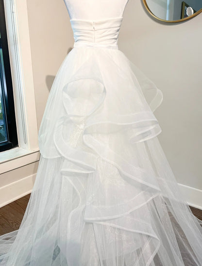Detachable Satin Belt Tiered/Ruffled Tulle Wedding Train