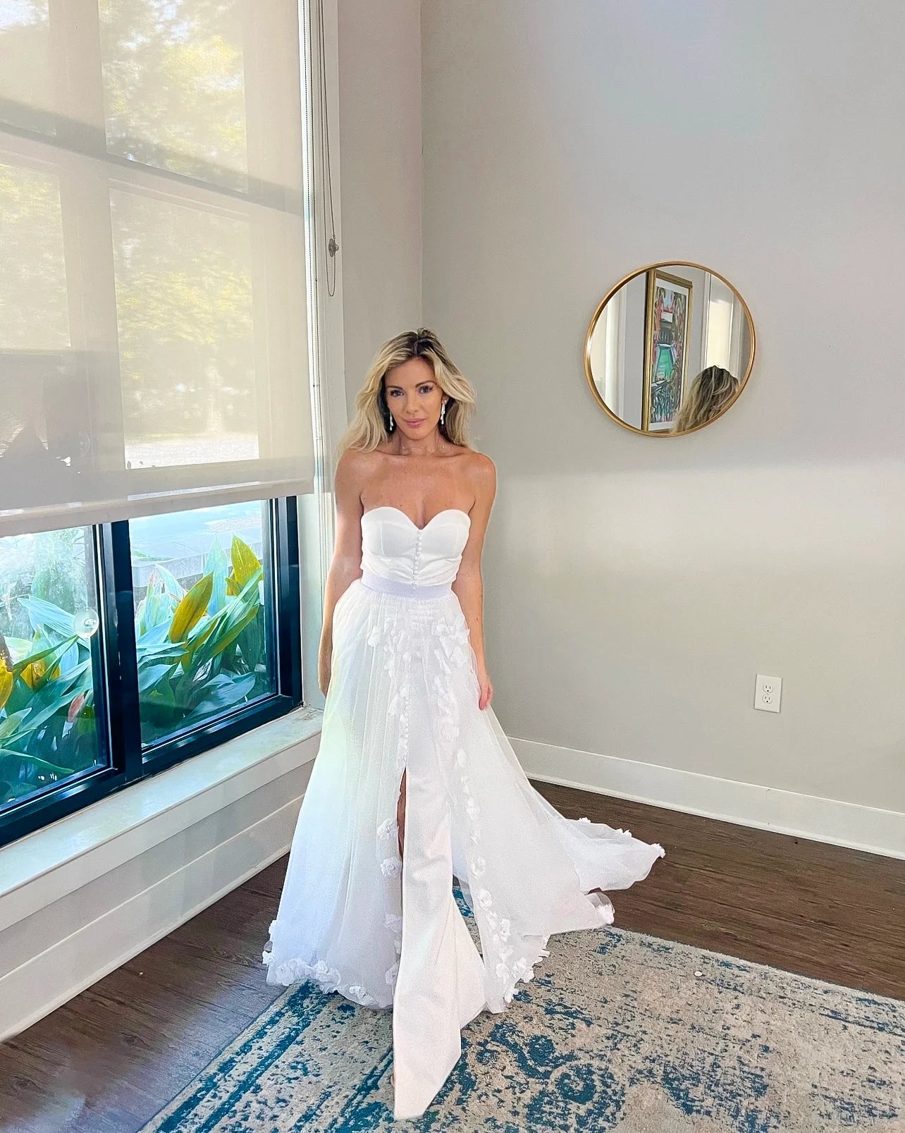 Sweetheart Neckline Wedding Dress with 3D Flower Overskirt