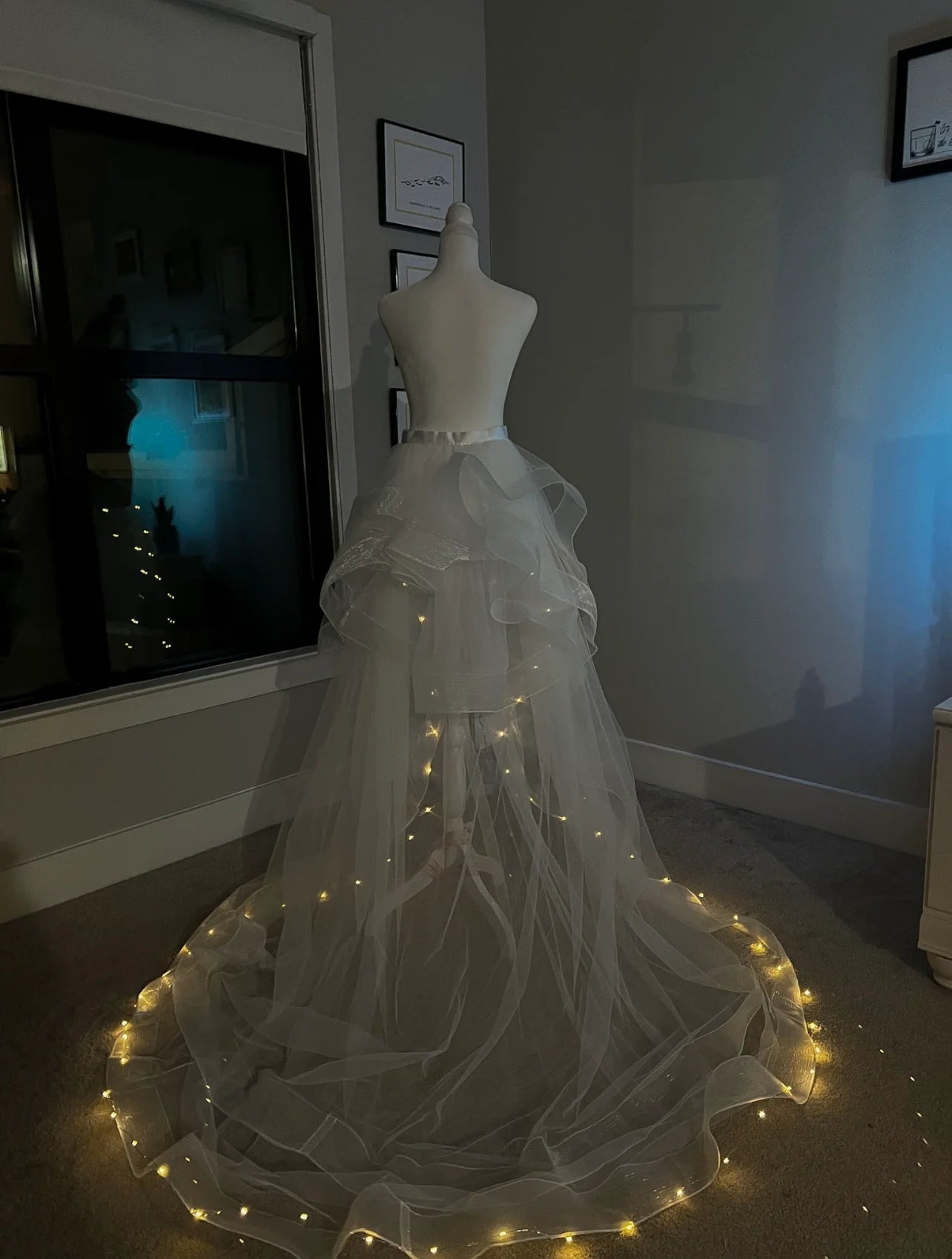 One of a Kind LED Fairy Lights Tulle Wedding Train: Enchanting Light-Up Design