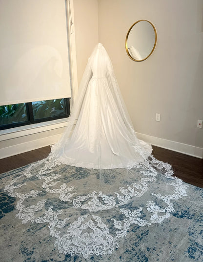 Scallop Lace Trim Cathedral Length Wedding Veil