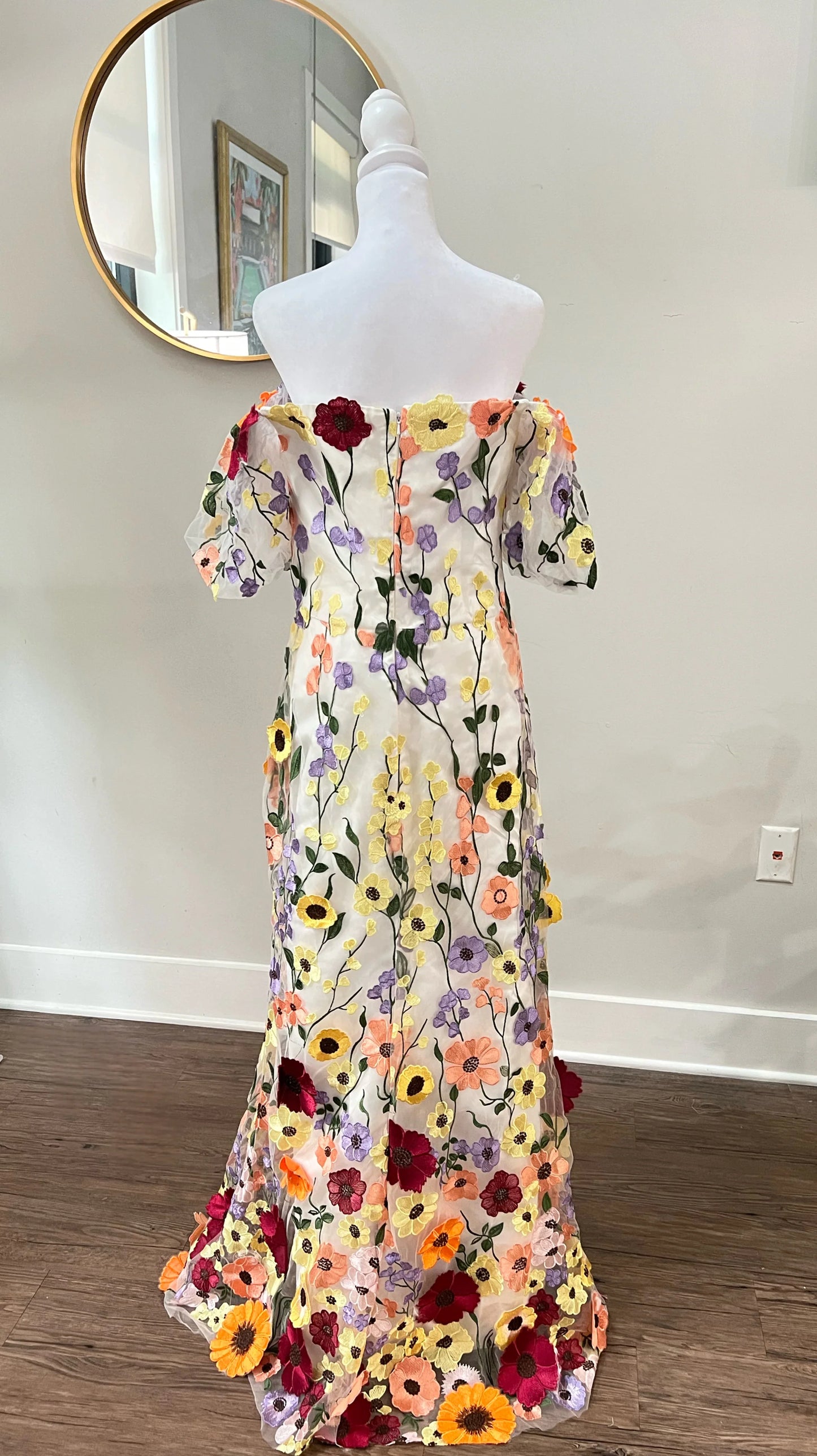 Off Shoulder White and 3D Flowers Floral Wedding Dress