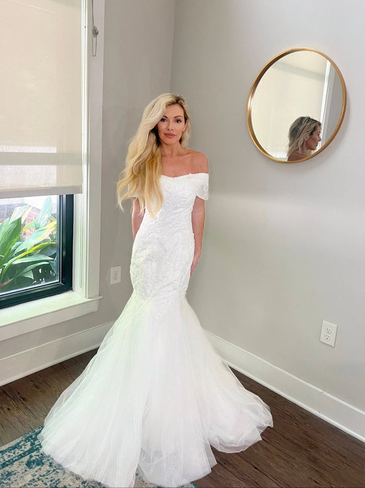 Lace Sequined Mermaid Wedding Dress Corset Tie-up Back