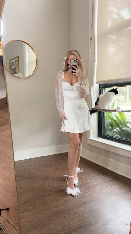 Detachable Bridal Pearl Decorated Tulle Cap Sleeves