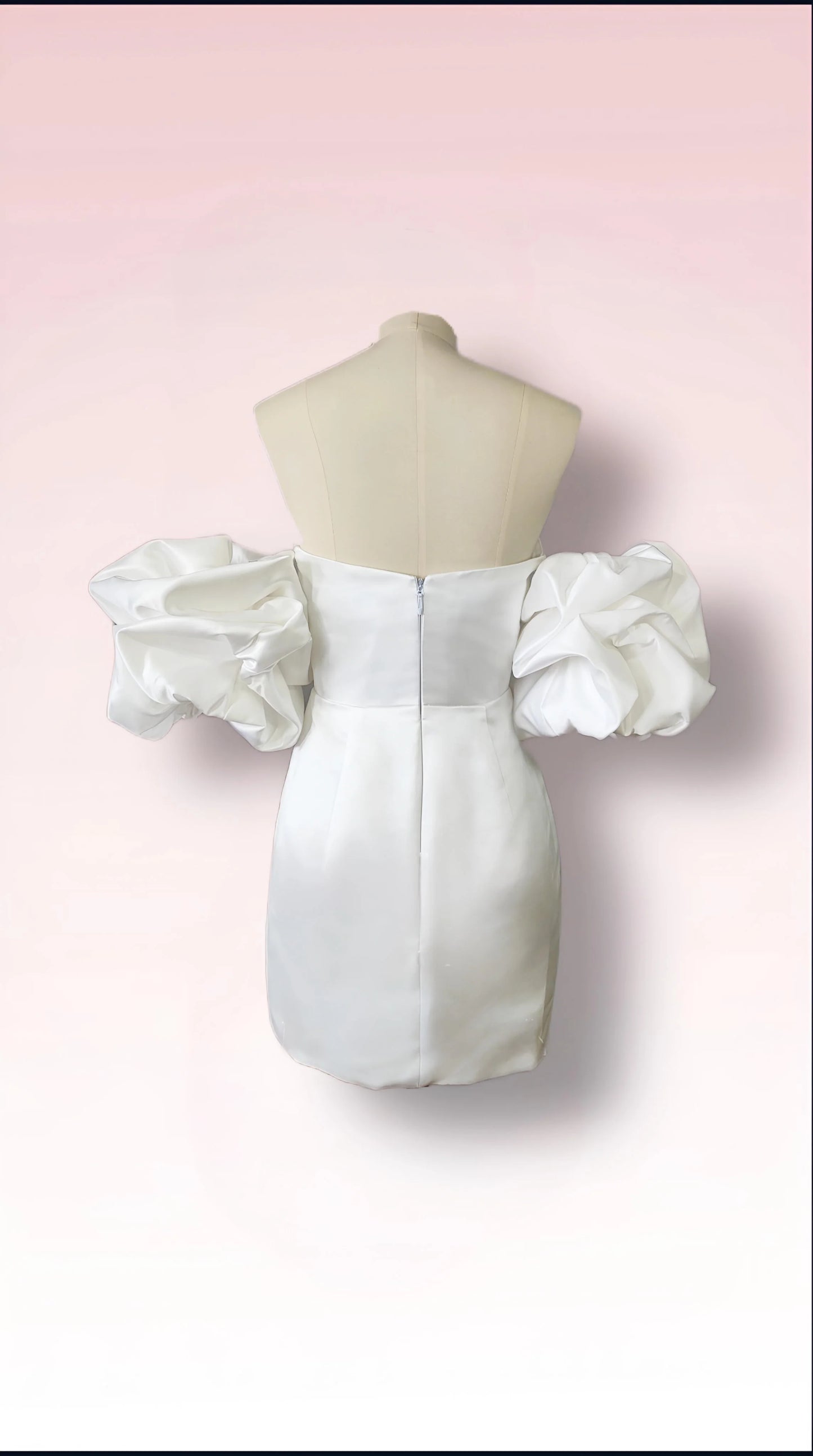 Elegant Satin Mini Bridal Dress with Statement Puff Sleeves