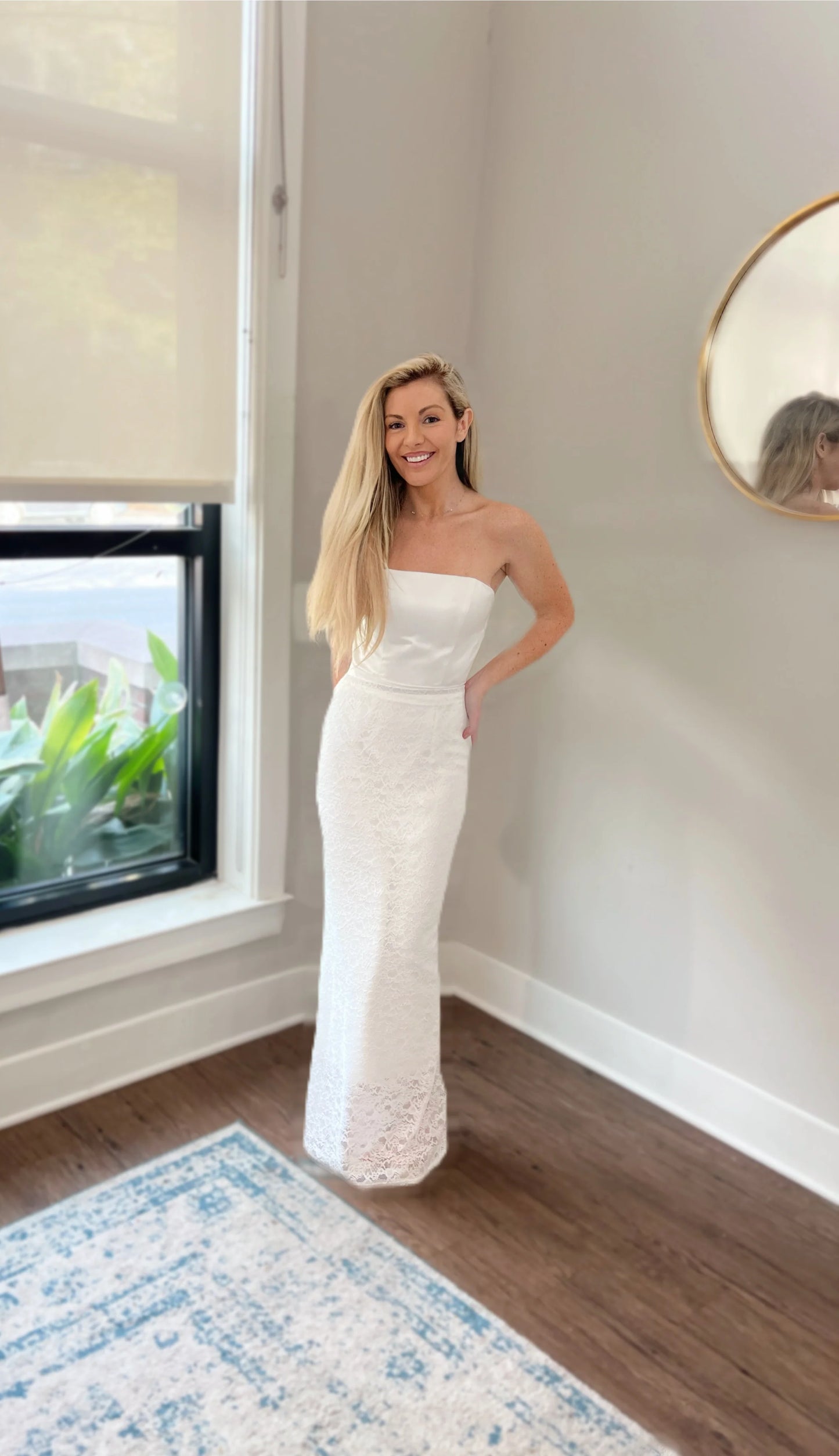 Two in One Wedding Dress Set Lace Overskirt & Strapless Midi