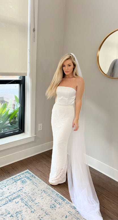 Two in One Wedding Dress Set Lace Overskirt & Strapless Midi