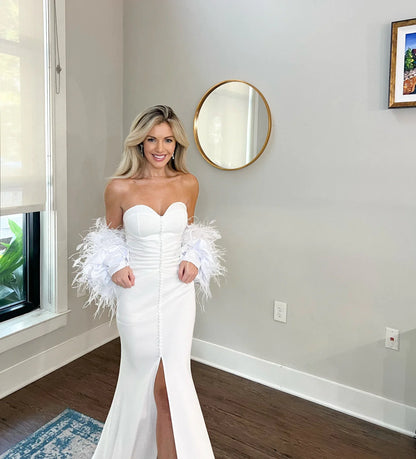 Glamorous Removable/Detachable Wedding Sleeves with Ostrich Feathers and Pearl Beads