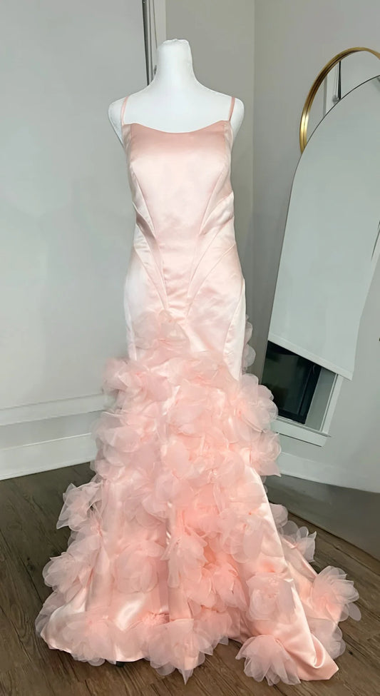 Elegant Pink Formal Dress with 3D Floral Organza Train