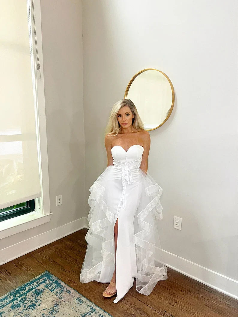 Detachable Tiered Sheer Tulle Wedding Train Skirt: Elegant Bridal Style