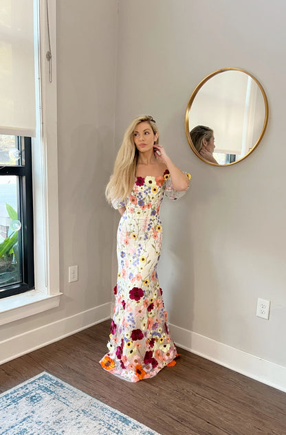 3D Flowers Floral Evening Wedding Guest Dress