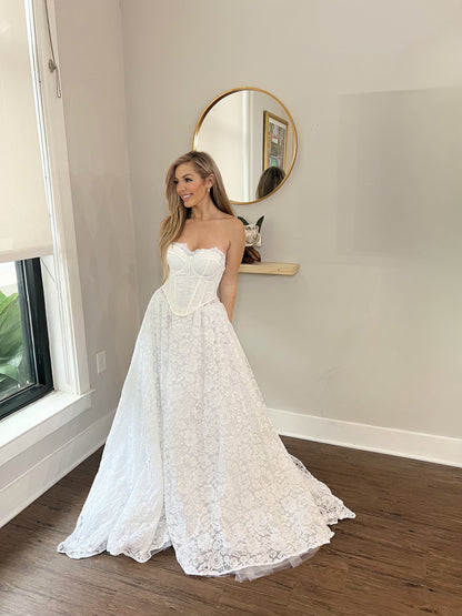 Strapless Corset Lace Ballgown Wedding Dress – Modern Bridal Elegance