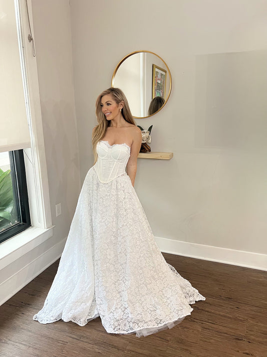 Strapless Corset Lace Ballgown Wedding Dress – Modern Bridal Elegance