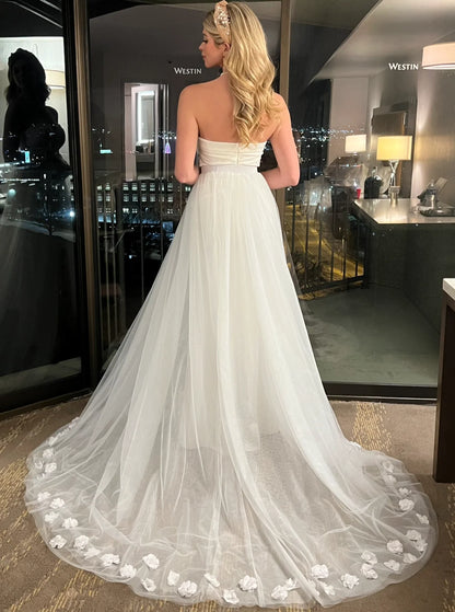 Sweetheart Neckline Wedding Dress with 3D Flower Overskirt