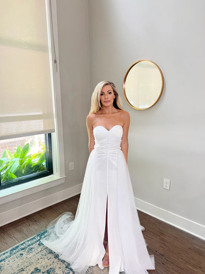 Lace Detail with Chiffon Bow Removable Wedding train without Belt