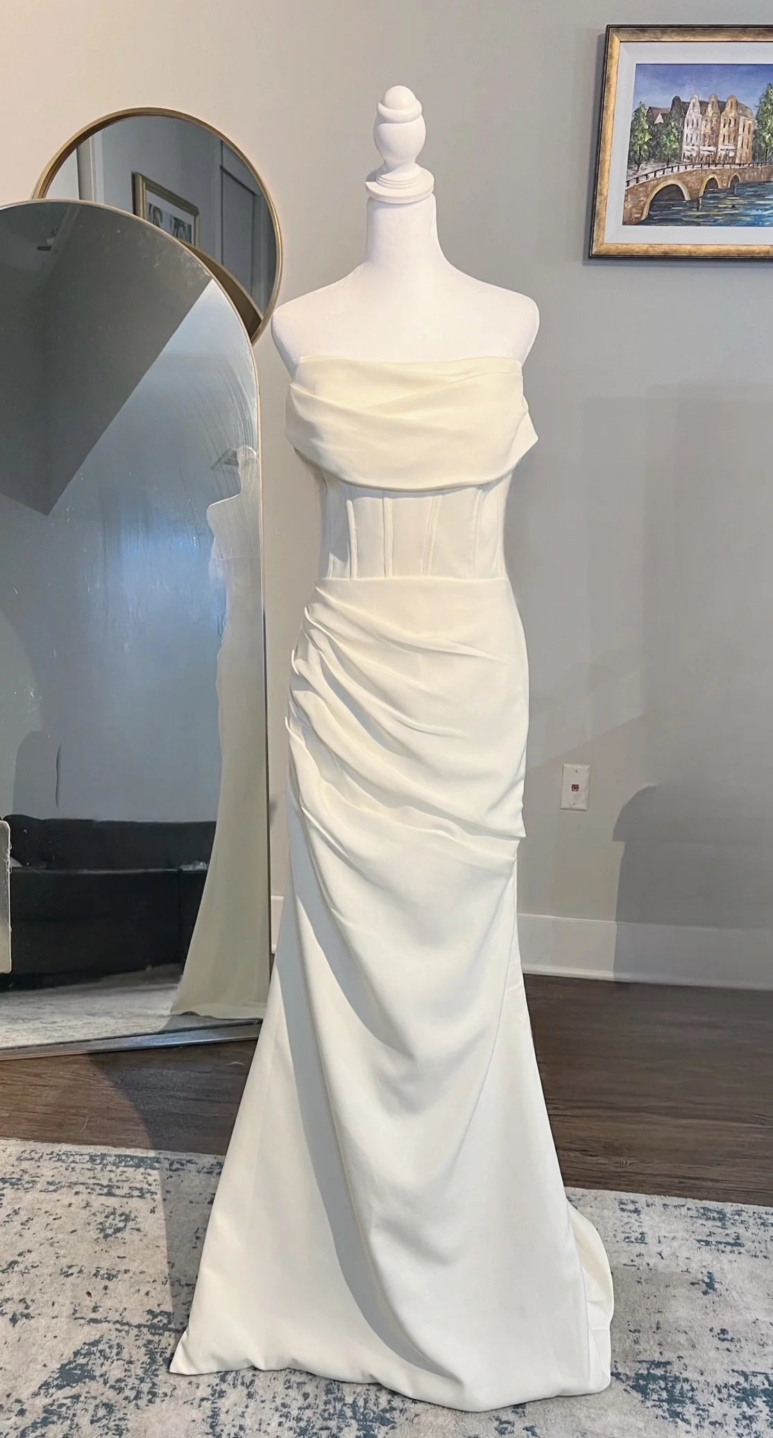 Strapless Fitted Corset Crepe Mermaid Wedding Dress with Draped Bodice