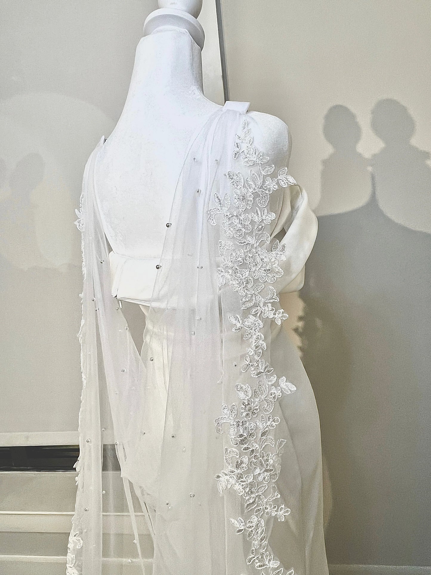Pearl Beaded Lace Embroidered Trim Detachable Wedding Cape
