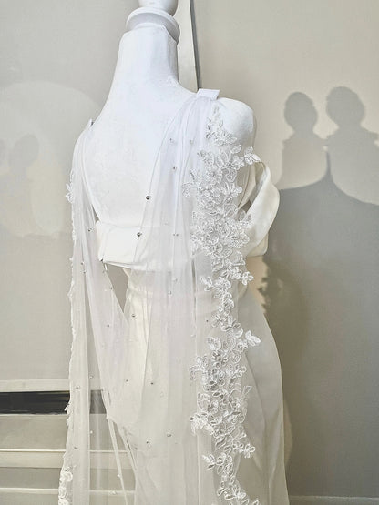 Pearl Beaded Lace Embroidered Trim Detachable Wedding Cape
