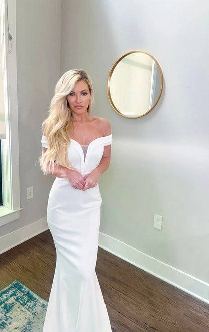 Simple Classic Trumpet Off Shoulder Wedding Dress