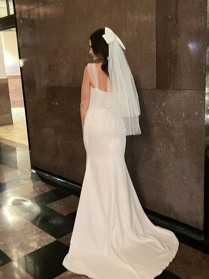 Beautiful Big Satin Bow Two Layers Tulle Short Bridal Veil